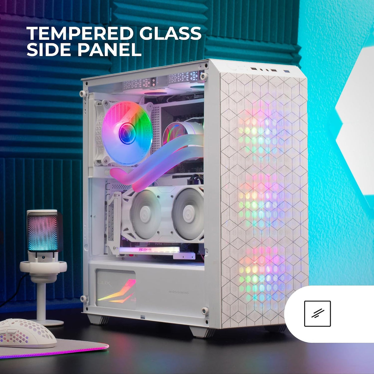 Mars Gaming MC-S1, ultrakompakt Micro-ATX PC-fodral, ARGB frontbelysning 12 lägen, FRGB-fläkt, spelfodral för helsidofönster, stöder vätskekylare upp till 120 mm, rosa