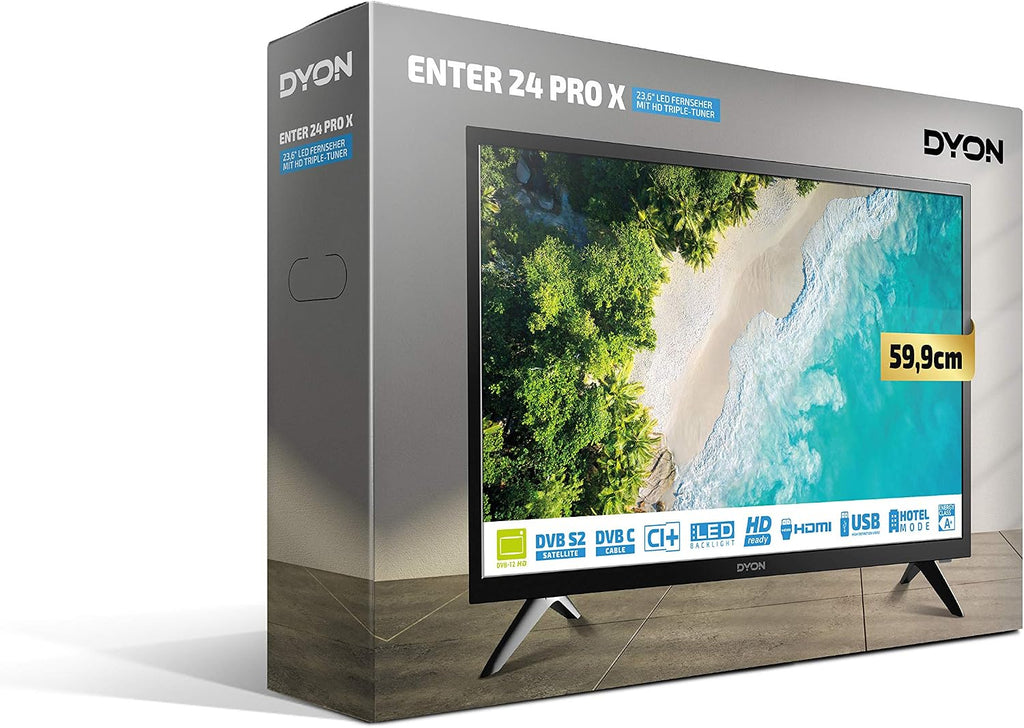 DYON Smart 40 VX-2 Full HD-TV, trippel HD-mottagare (DVB-C/-S2/-T2), App Store, Prime Video, Netflix, YouTube, DAZN, Disney+, svart