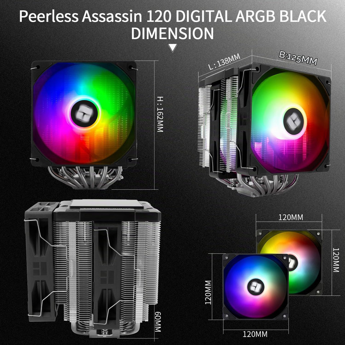 Thermalright Peerless Assassin 120 digital ARGB svart CPU-kylare, kylning med dubbla dörrar och dubbla fläktar, CPU-luftkylare, digital skärmskydd, för AM4/AM5, Intel LGA1851/1700/115X/1200