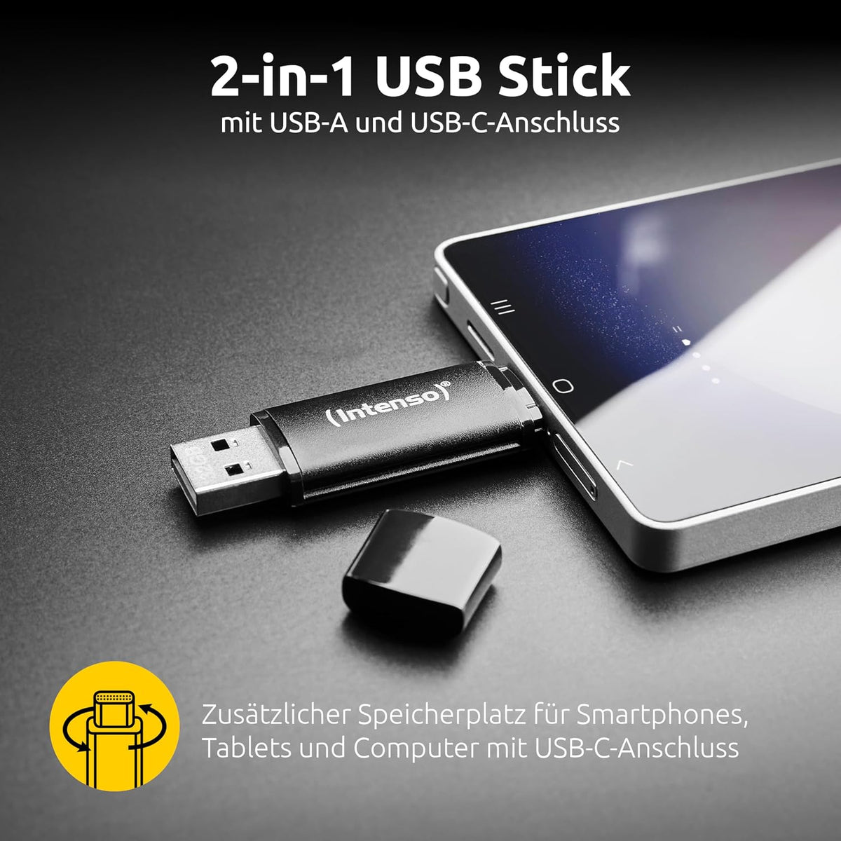 Intenso Flex Line 64 GB USB-minne - Dual USB 3.2 Gen 1x1 minne med USB-C och USB-A för smartphone, surfplatta, bärbar dator och OTG-kompatibel PC, 70 MB/s, svart