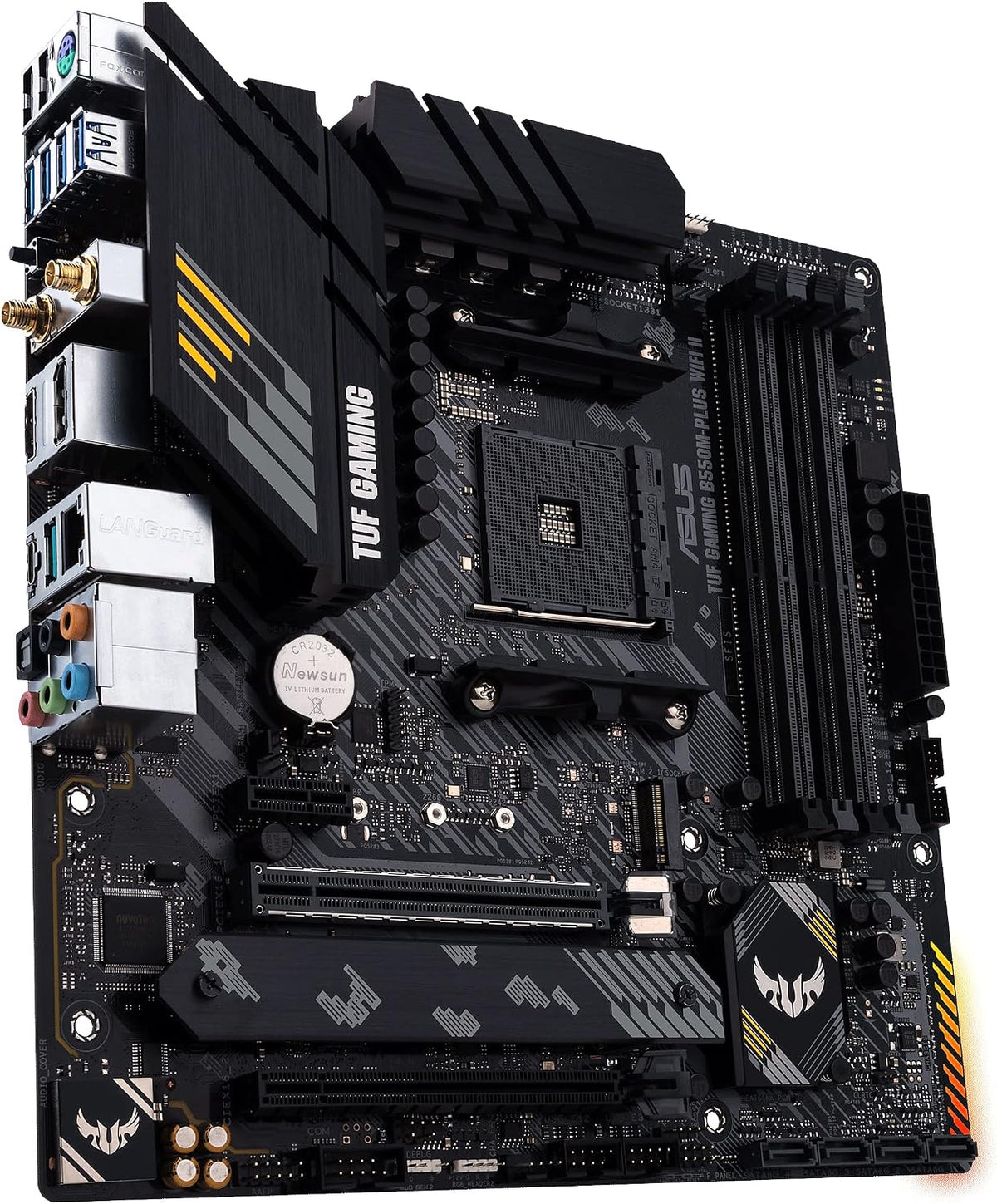 Asus TUF Gaming B450-Plus II moderkortsbas AM4 (ATX, AMD Ryzen, DDR4-minne, M.2, USB 3.1 Gen1+ Gen2, Aura Sync, Ai brusreducerande mikrofon)