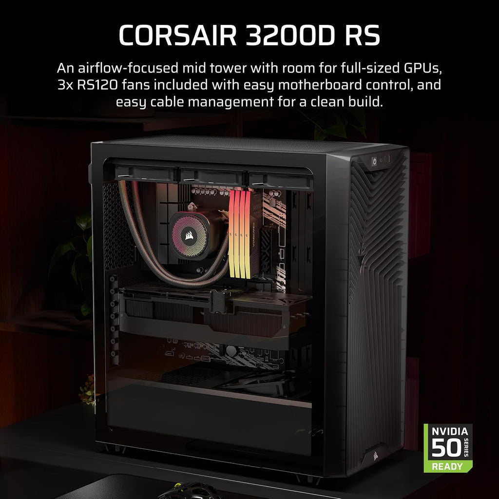 CORSAIR 3200D RS Mid Tower PC-Chassi – 3x RS120 PWM Fläktar Ingår – Svart