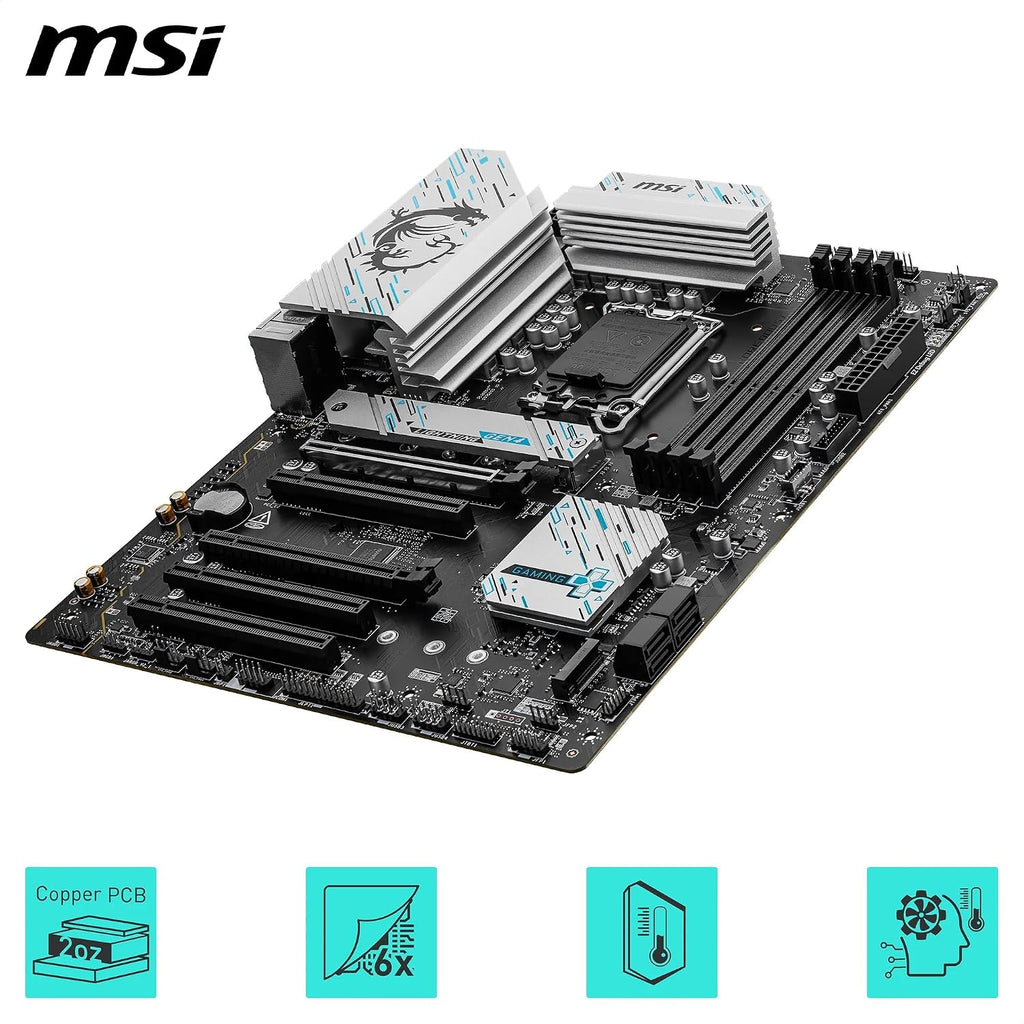 MSI PRO B760M-P DDR4 moderkort, Micro-ATX - Stöder Intel 12:e och 13:e generationens kärnprocessorer, LGA 1700 - DDR4 Memory Boost 4800+MHz/OC, PCIe 4.0 x16-kortplats, M.2 Gen4-kortplatser, olika