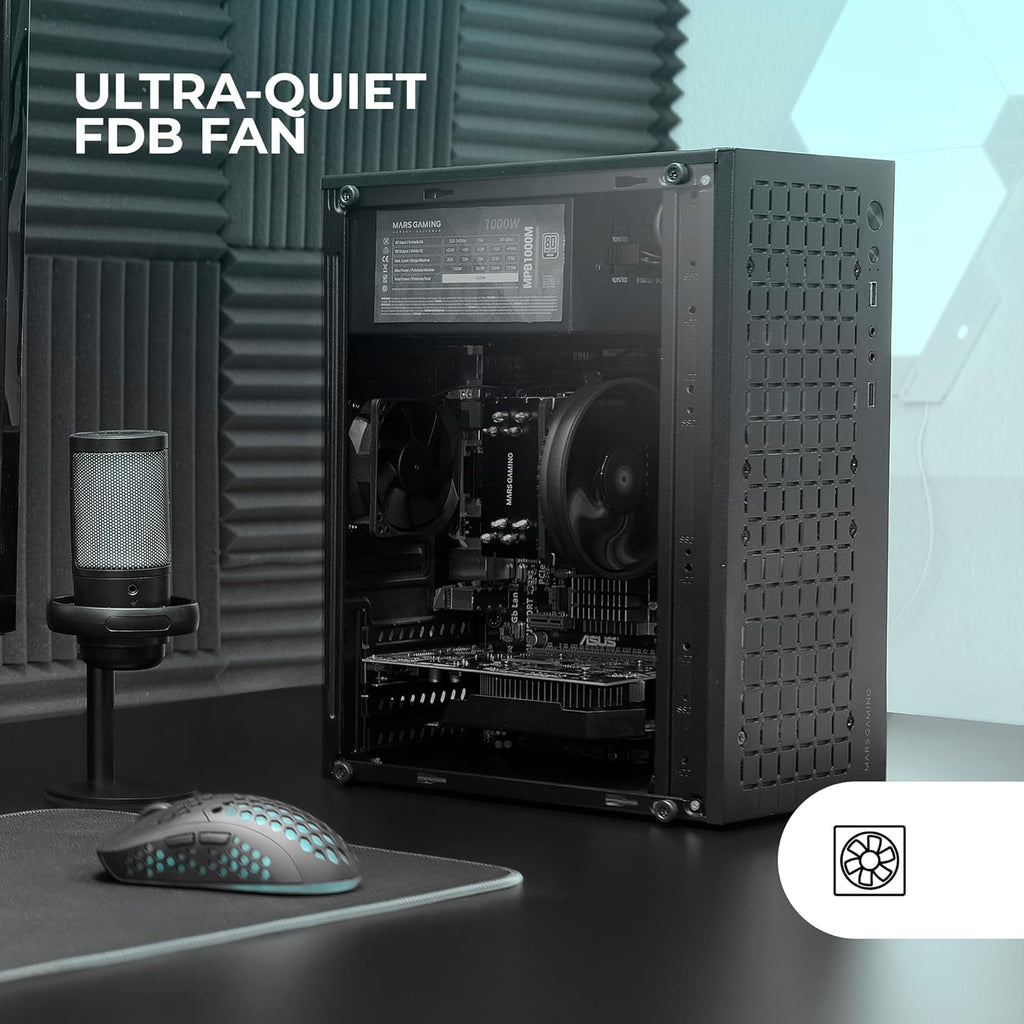 Mars Gaming MC-S1, ultrakompakt Micro-ATX PC-fodral, ARGB frontbelysning 12 lägen, FRGB-fläkt, spelfodral för helsidofönster, stöder vätskekylare upp till 120 mm, rosa