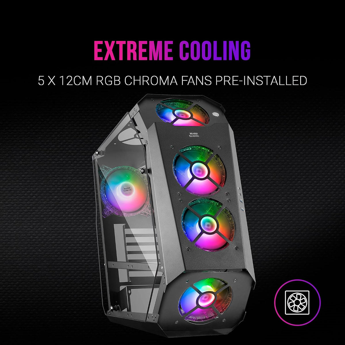 Mars Gaming MC300P rosa, Micro-ATX PC-hölje, härdat glas, meshfront, 3 x FRGB fläkt