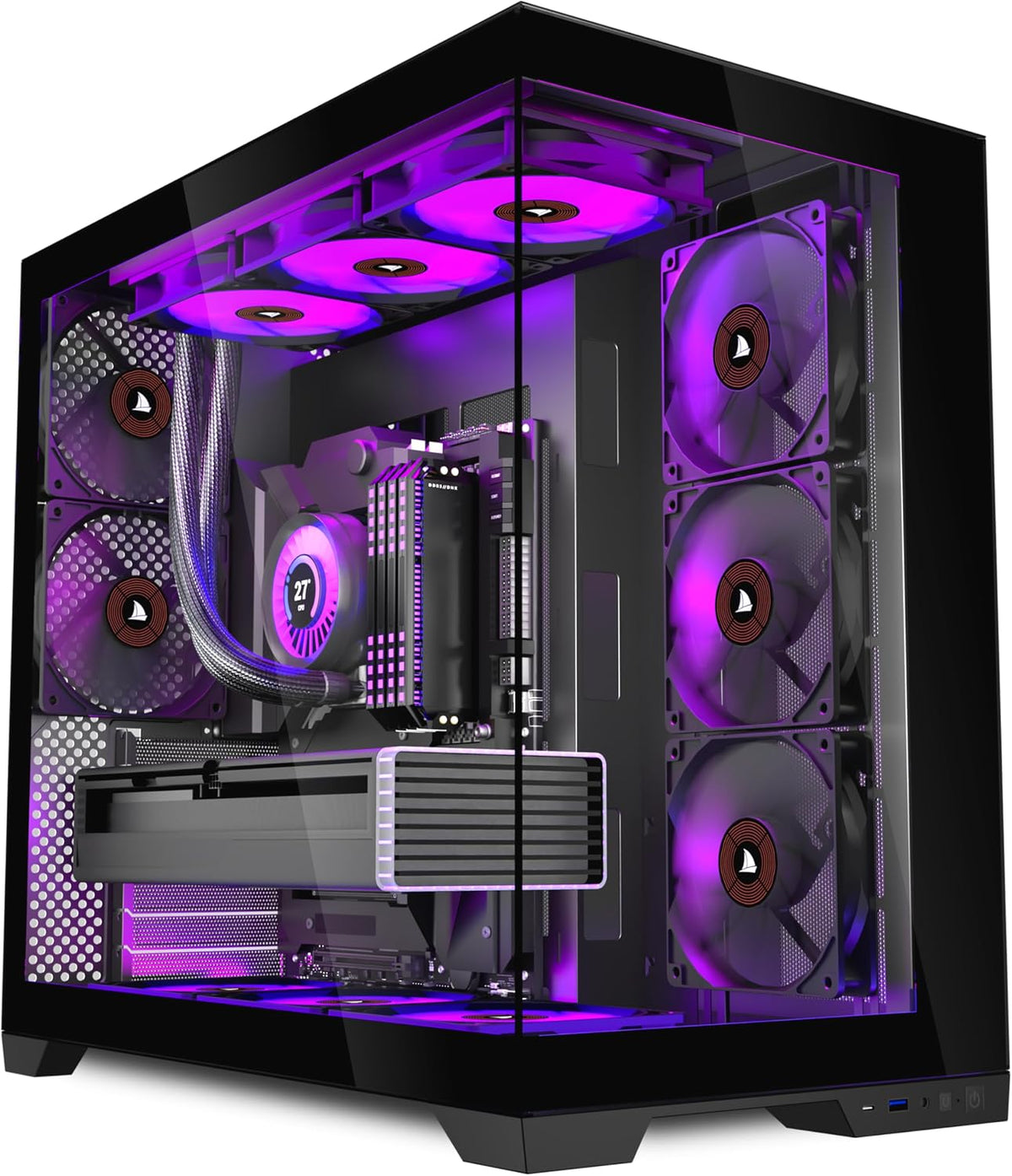 KEDIERS PC-hölje – förinstallerade 5-fläktar, ATX Mid Tower spelhölje, datorväska med öppnande sidopanel av härdat glas, svart G500