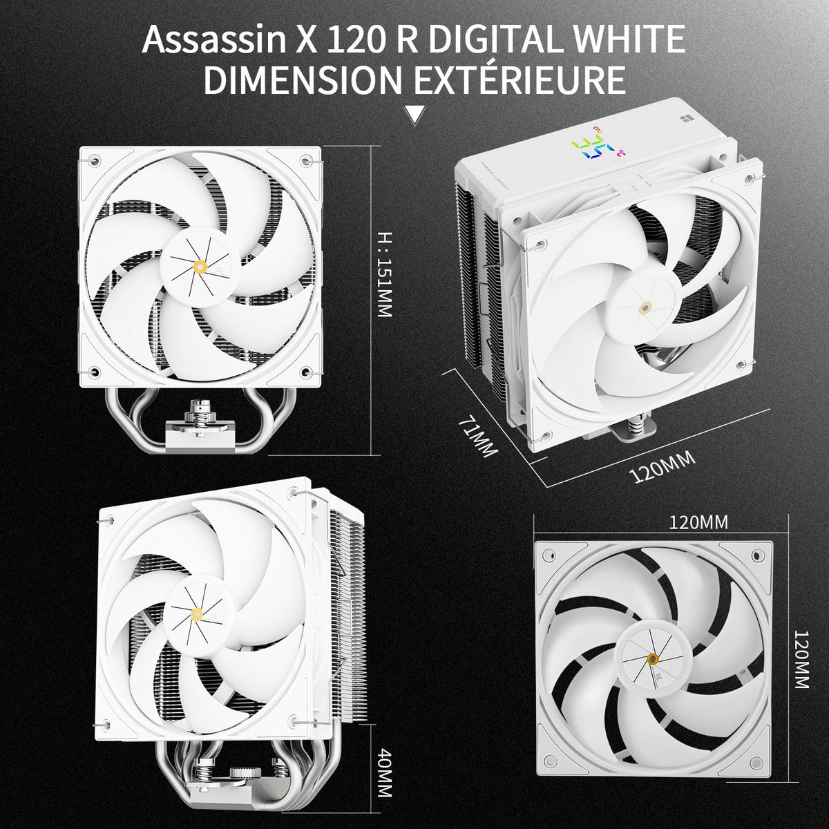 TR Assassin X 120R Digital ARGB kylare för digital skärm, TL-P12-S PWM luftkylare, tyst, stöder AM4/AM5, Intel LGA1851/1700/115X/1200