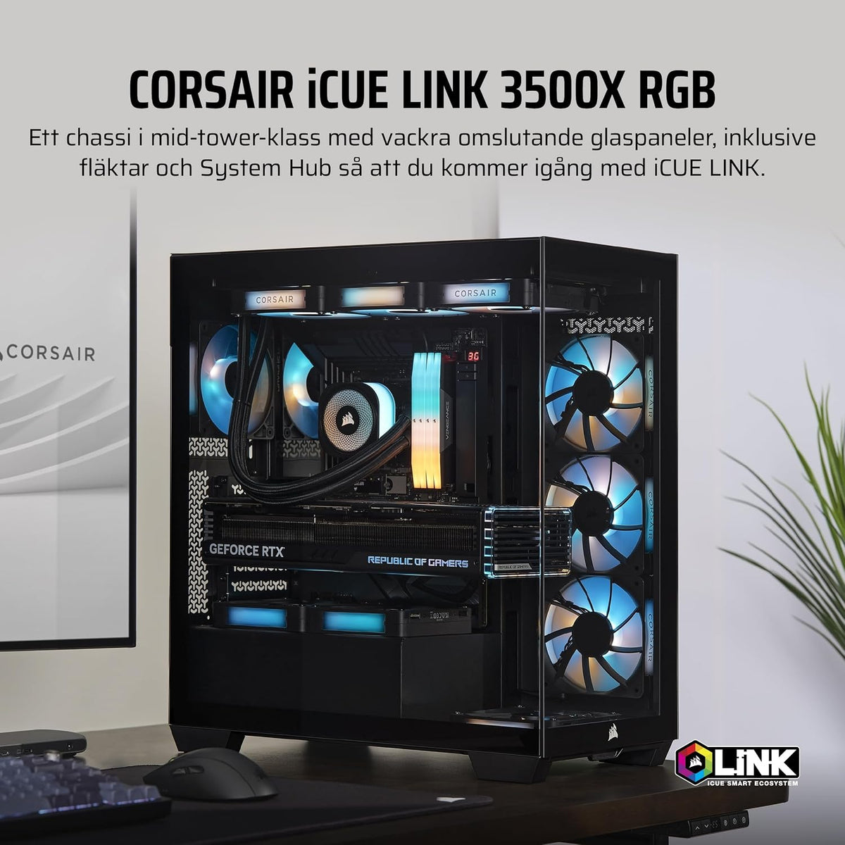 CORSAIR 3500X Mid-Tower ATX PC-Chassi Med Dubbla Kammare – Panoramabild i Härdat Glas - Kompatibel Med Moderkort Med Omvänd Anslutning – Inga Fläktar Inkluderade – Vit