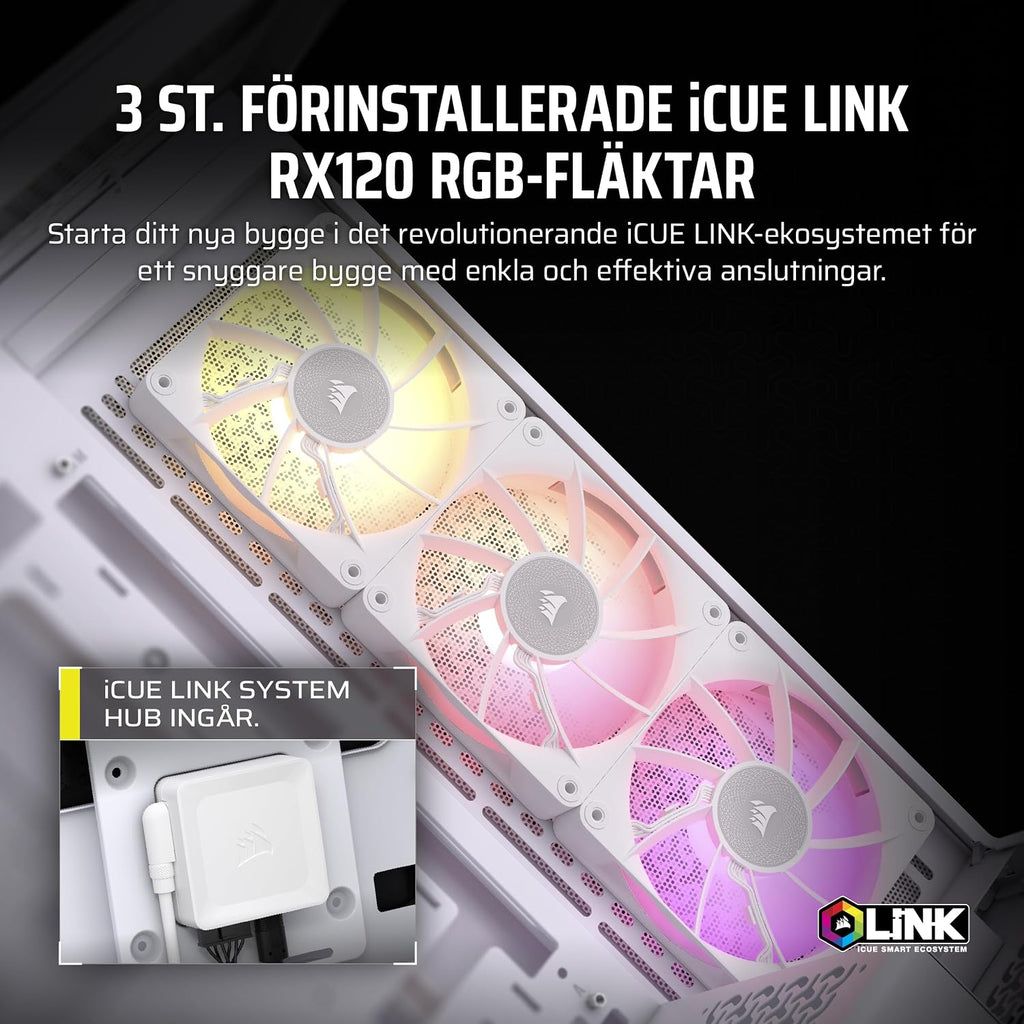 CORSAIR 3500X Mid-Tower ATX PC-Chassi Med Dubbla Kammare – Panoramabild i Härdat Glas - Kompatibel Med Moderkort Med Omvänd Anslutning – Inga Fläktar Inkluderade – Vit