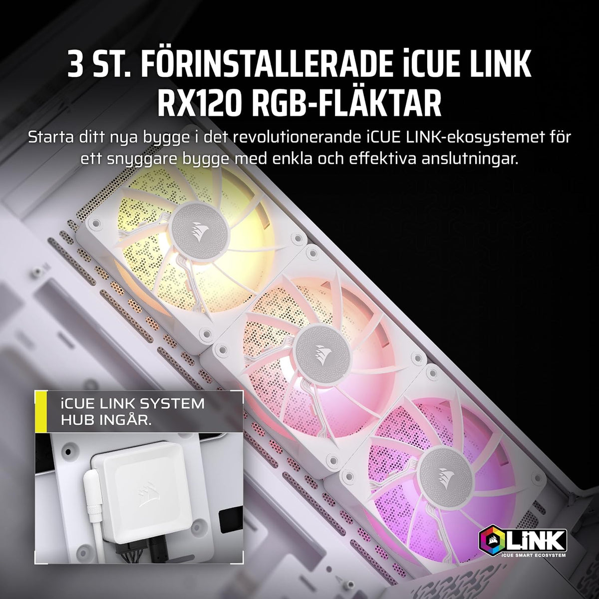 CORSAIR 3500X Mid-Tower ATX PC-Chassi Med Dubbla Kammare – Panoramabild i Härdat Glas - Kompatibel Med Moderkort Med Omvänd Anslutning – Inga Fläktar Inkluderade – Vit