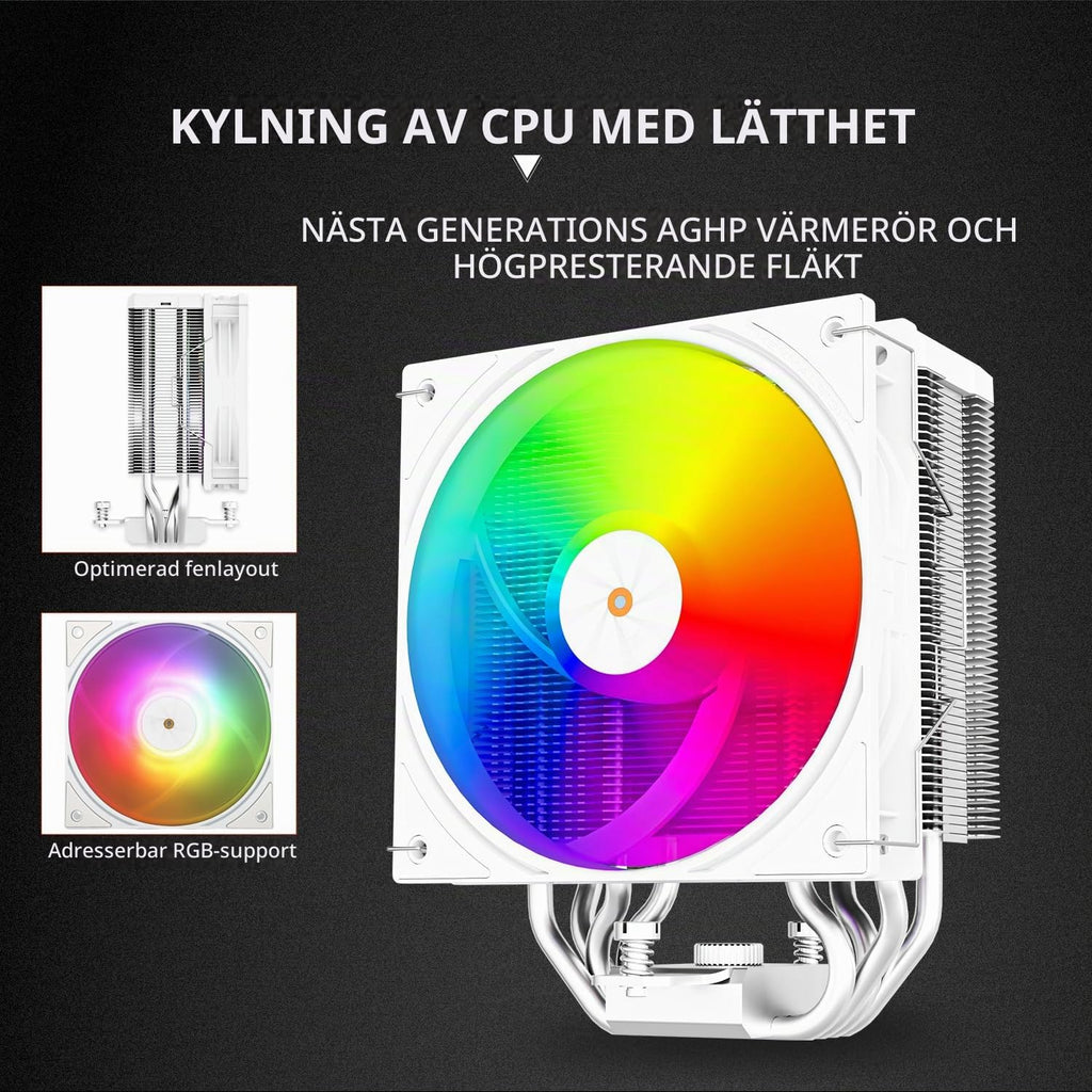 TR Assassin X 120R Digital ARGB vit hastighetsluftkylare, 4 värmerör luftkylare, toppskydd, 12 cm tyst PWM-fläkt, för AM4/AM5, Intel LGA170/1851/115X/1200