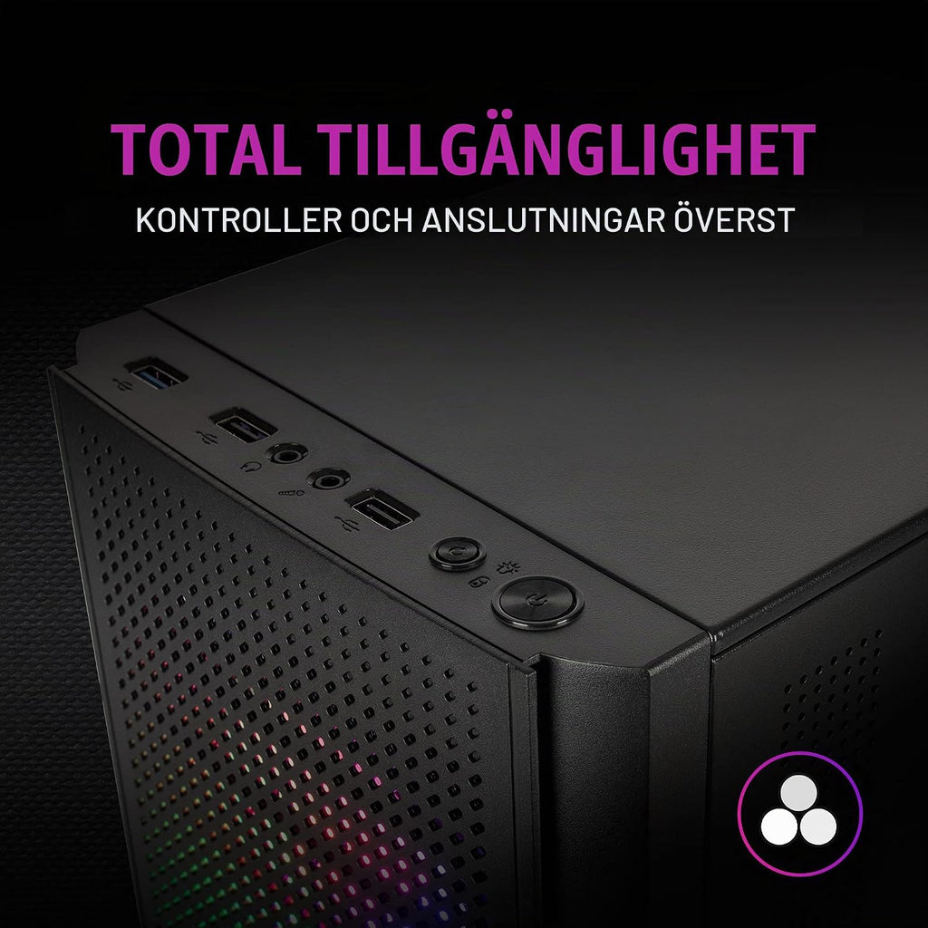 Mars Gaming MC300P rosa, Micro-ATX PC-hölje, härdat glas, meshfront, 3 x FRGB fläkt
