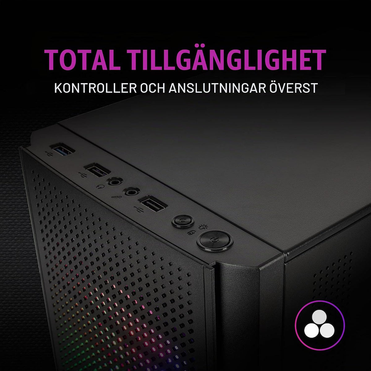 Mars Gaming MC300P rosa, Micro-ATX PC-hölje, härdat glas, meshfront, 3 x FRGB fläkt