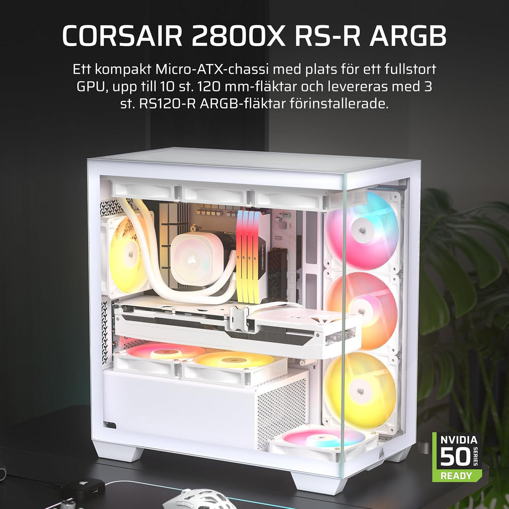 CORSAIR 2800X RS-R Fläktar med Omvänd ARGB PC-chassi Micro-ATX – Svart