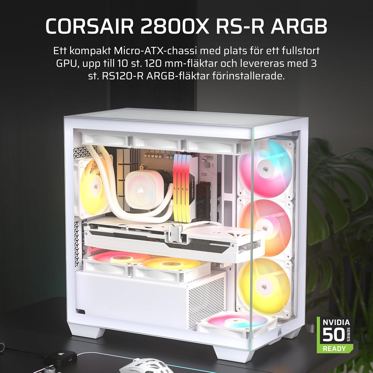 CORSAIR 2800X RS-R Fläktar med Omvänd ARGB PC-chassi Micro-ATX – Svart