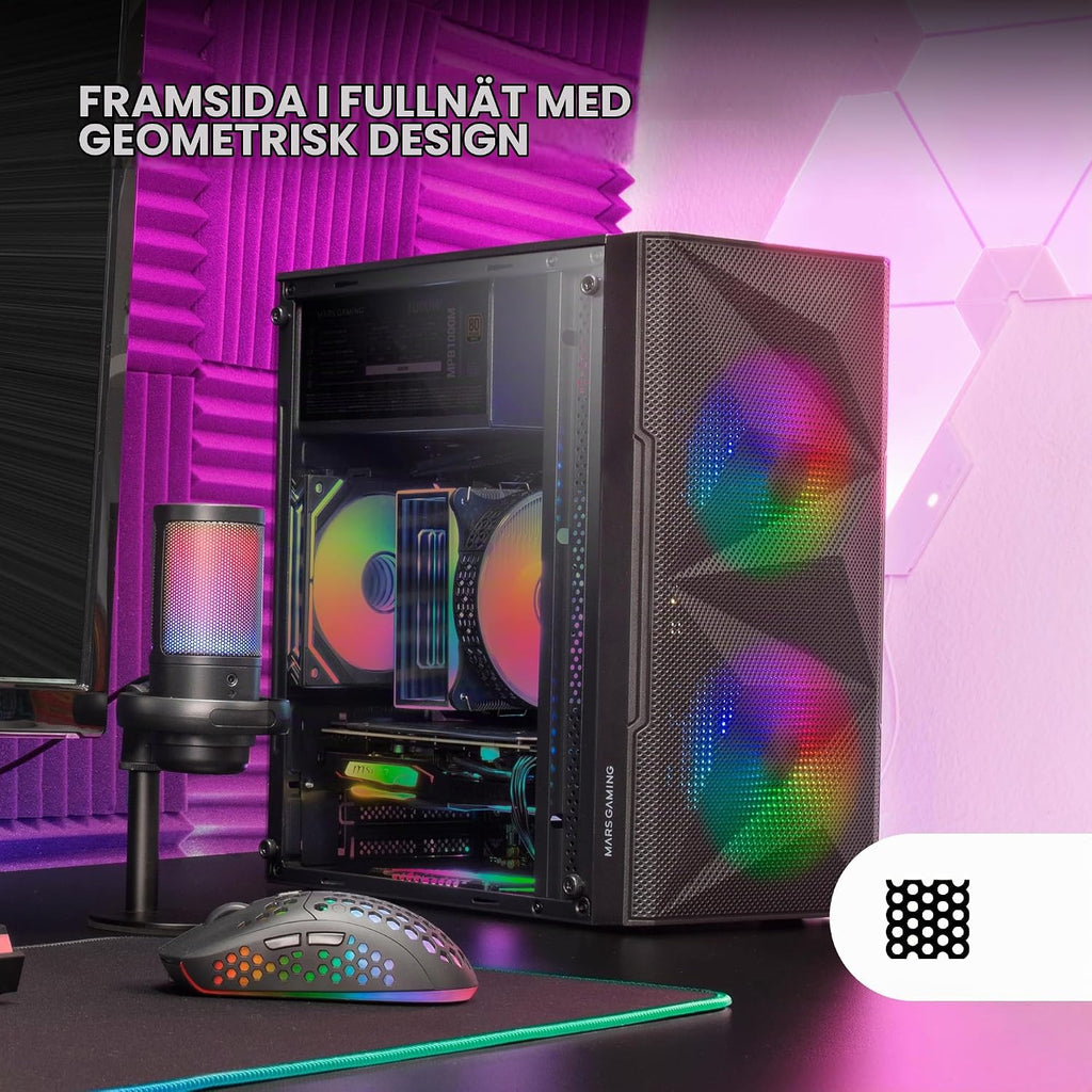 Mars Gaming MC-S1, ultrakompakt Micro-ATX PC-fodral, ARGB frontbelysning 12 lägen, FRGB-fläkt, spelfodral för helsidofönster, stöder vätskekylare upp till 120 mm, rosa
