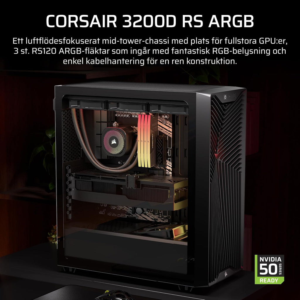 CORSAIR 3200D RS ARGB Mid Tower PC-Chassi, 3x Fläktar Ingår – Svart