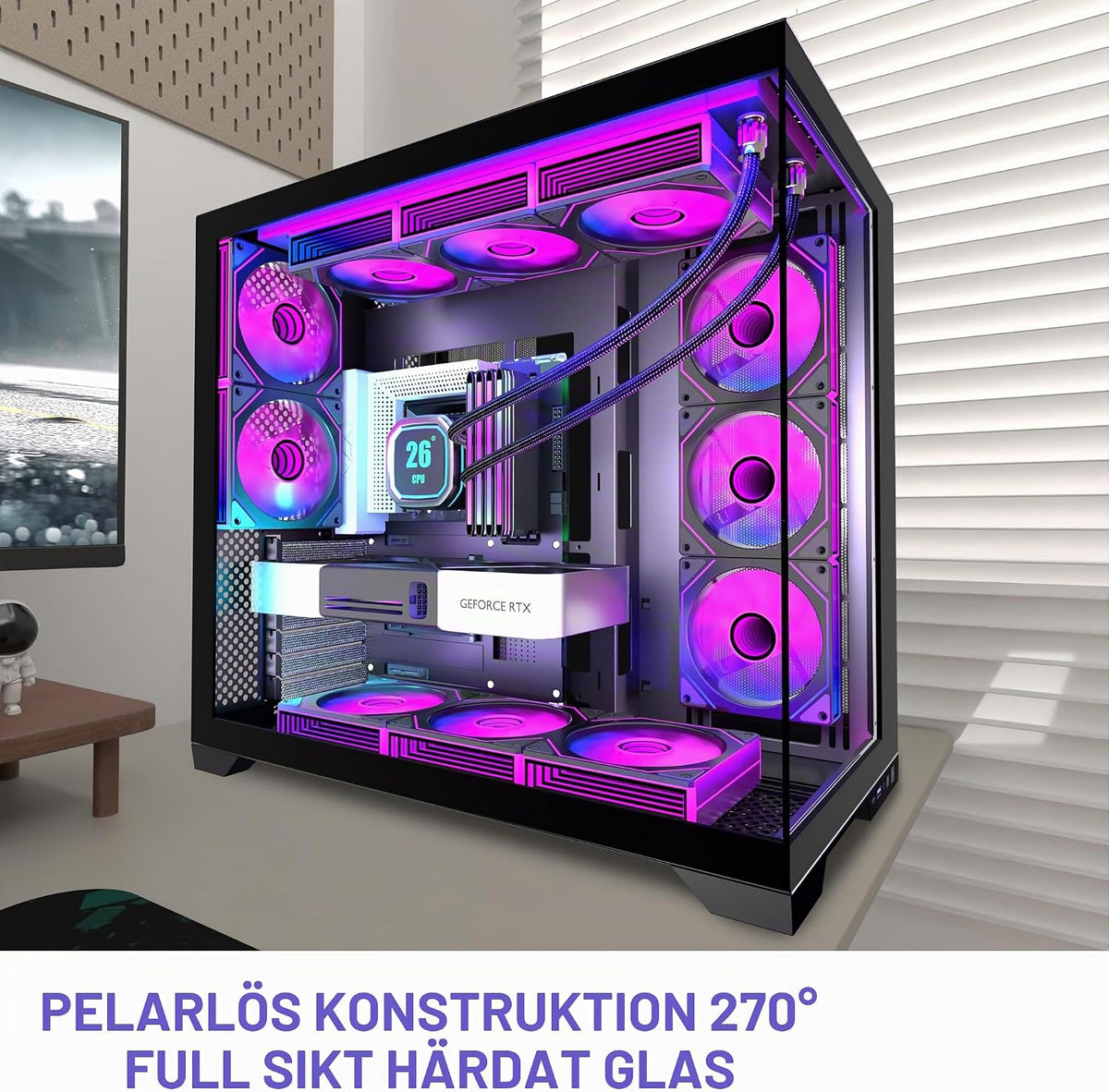 KEDIERS PC-hölje – förinstallerade 5-fläktar, ATX Mid Tower spelhölje, datorväska med öppnande sidopanel av härdat glas, svart G500