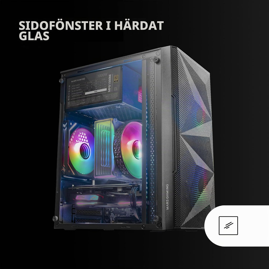 Mars Gaming MC-S1, ultrakompakt Micro-ATX PC-fodral, ARGB frontbelysning 12 lägen, FRGB-fläkt, spelfodral för helsidofönster, stöder vätskekylare upp till 120 mm, rosa