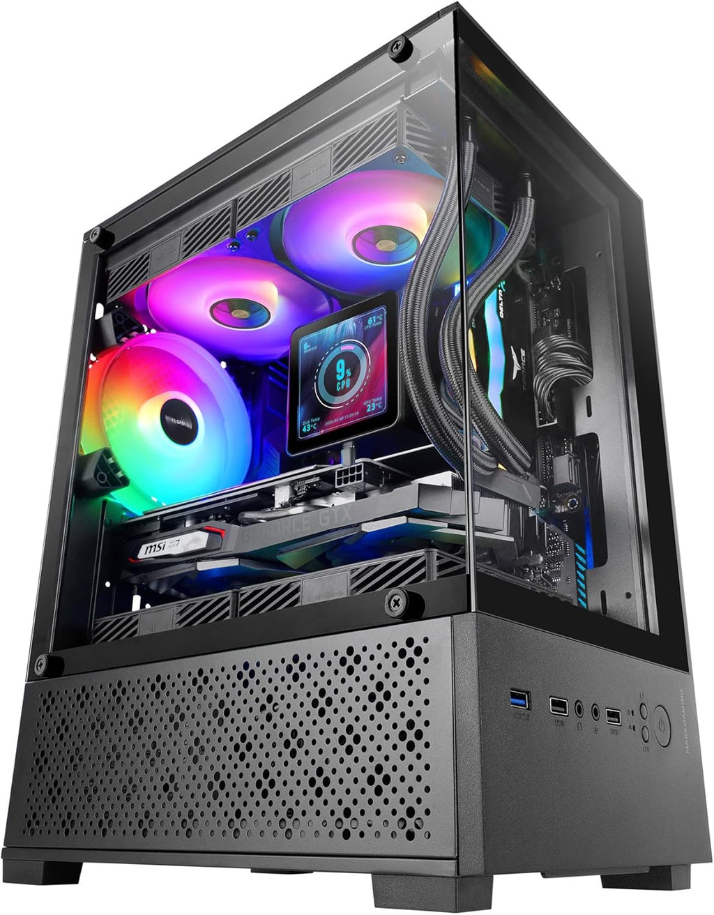 Mars Gaming MC-SE2, MicroATX Gaming Chassi, Härdat Glas Fram och Sida Utan Ram, 120mm FRGB Fläkt, Dubbelkammarsstruktur, Kompakt PC-Minitorn med Stor Intern Kapacitet, Svart