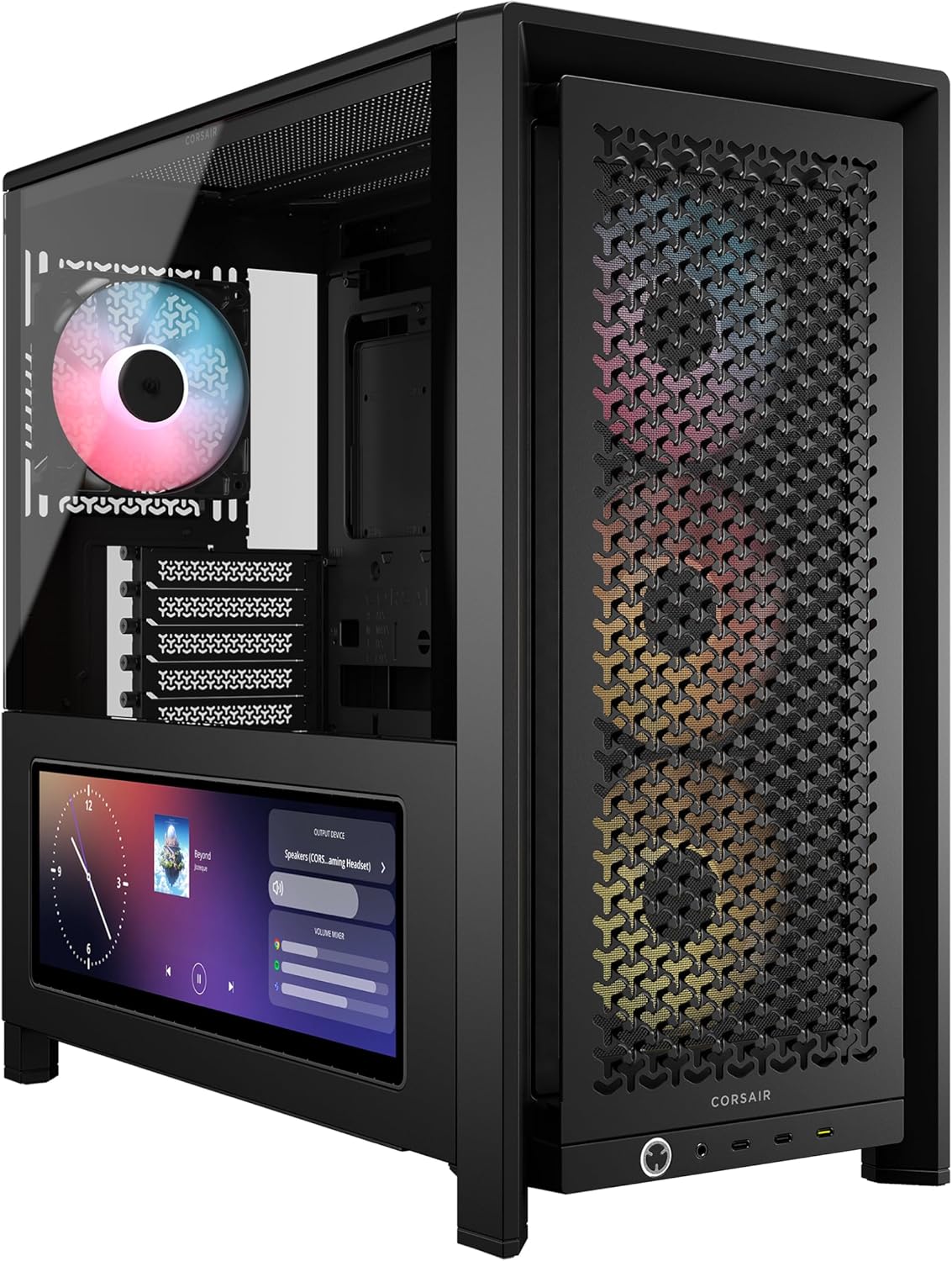 CORSAIR FRAME 4000D LCD RS ARGB Mid-Tower PC Case – XENEON EDGE 14.5-Inch LCD Touchscreen – InfiniRail Fan Mounting System, 4x RS120 ARGB Fans – Supports Reverse-Connector Motherboards – White