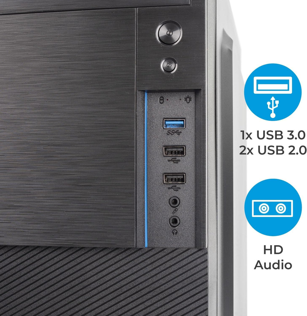 Fodral Vultech ATX VCO-A1699P Rev. 2.2 med 500 W strömförsörjning, kompakt datorfodral, 1 x USB 3.0, 2 x USB 2.0 svart