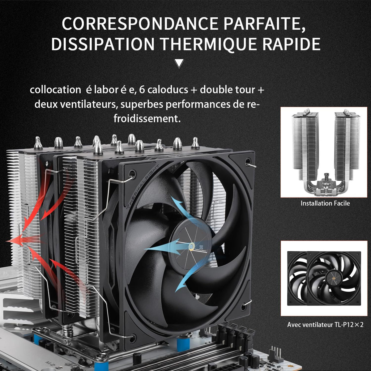 TR Peerless Assassin 120 SE svart, 6 värmerör, 2 x 155 mm, hög kylning PWM TL-C12C för AM4/AM5 och Intel LGA 1851/1700/1150/1151/1200 (svart, PA120SE)