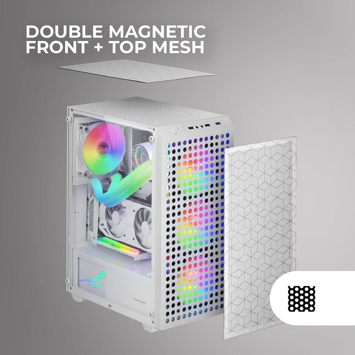 Mars Gaming MC-S1, ultrakompakt Micro-ATX PC-fodral, ARGB frontbelysning 12 lägen, FRGB-fläkt, spelfodral för helsidofönster, stöder vätskekylare upp till 120 mm, rosa