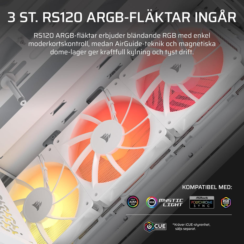 CORSAIR 3200D RS ARGB Mid Tower PC-Chassi, 3x Fläktar Ingår – Svart