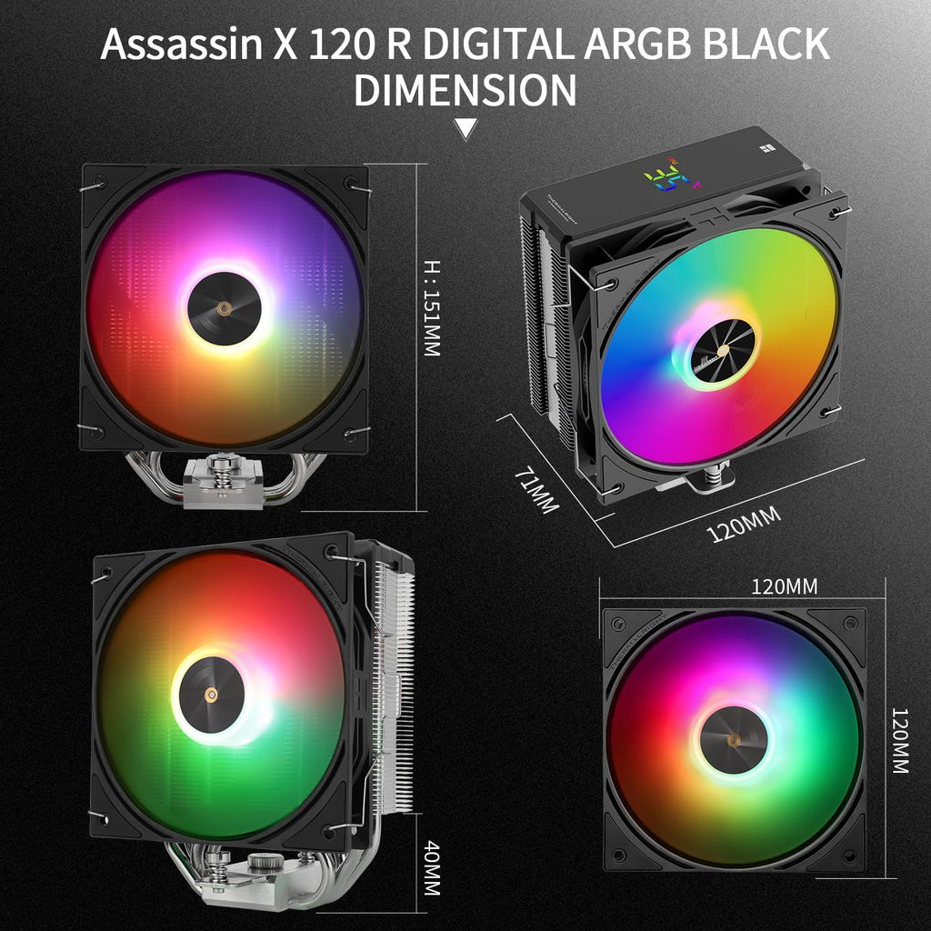 TR Assassin X 120R Digital ARGB kylare för digital skärm, TL-P12-S PWM luftkylare, tyst, stöder AM4/AM5, Intel LGA1851/1700/115X/1200