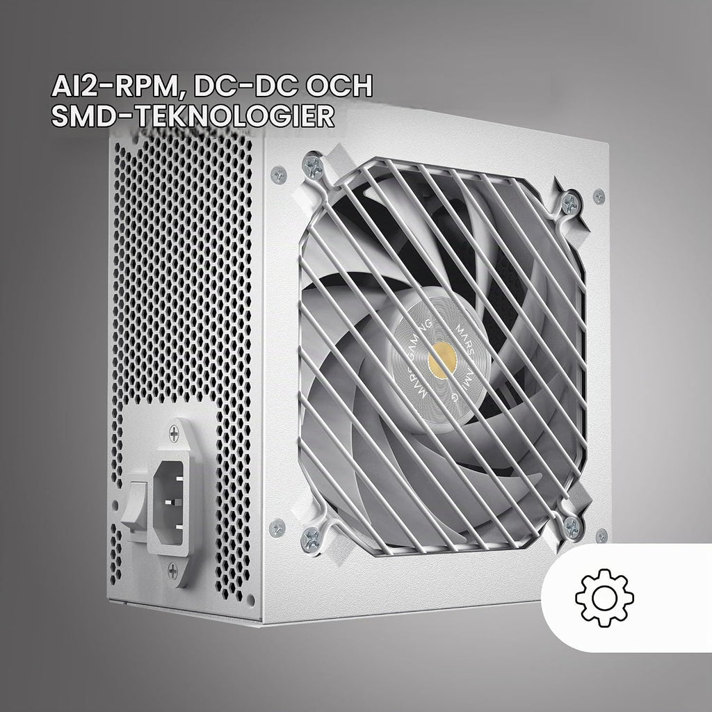 Mars Gaming MPB750SI, ATX Nätaggregat för PC 750W, 7 Års Garanti, 80Plus Bronze 230V, 90% Effektivitet, SI Extreme Silence-fläkt med Kopparkärna, AI2-RPM, DC-DC och SMD-teknologier, Vit