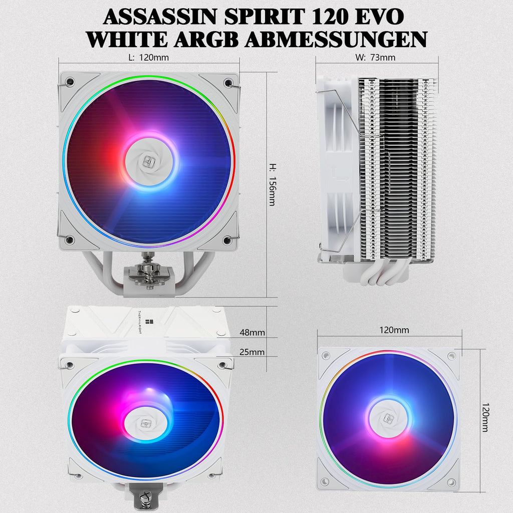 Thermalright Assassin Spirit 120 EVO ARGB AGHP PWN 4:e generationens CPU-kylare tyst CPU-kylare kompatibel med AM4/AM5/Intel Iga 1700/1851/1150/1151/1200, svart