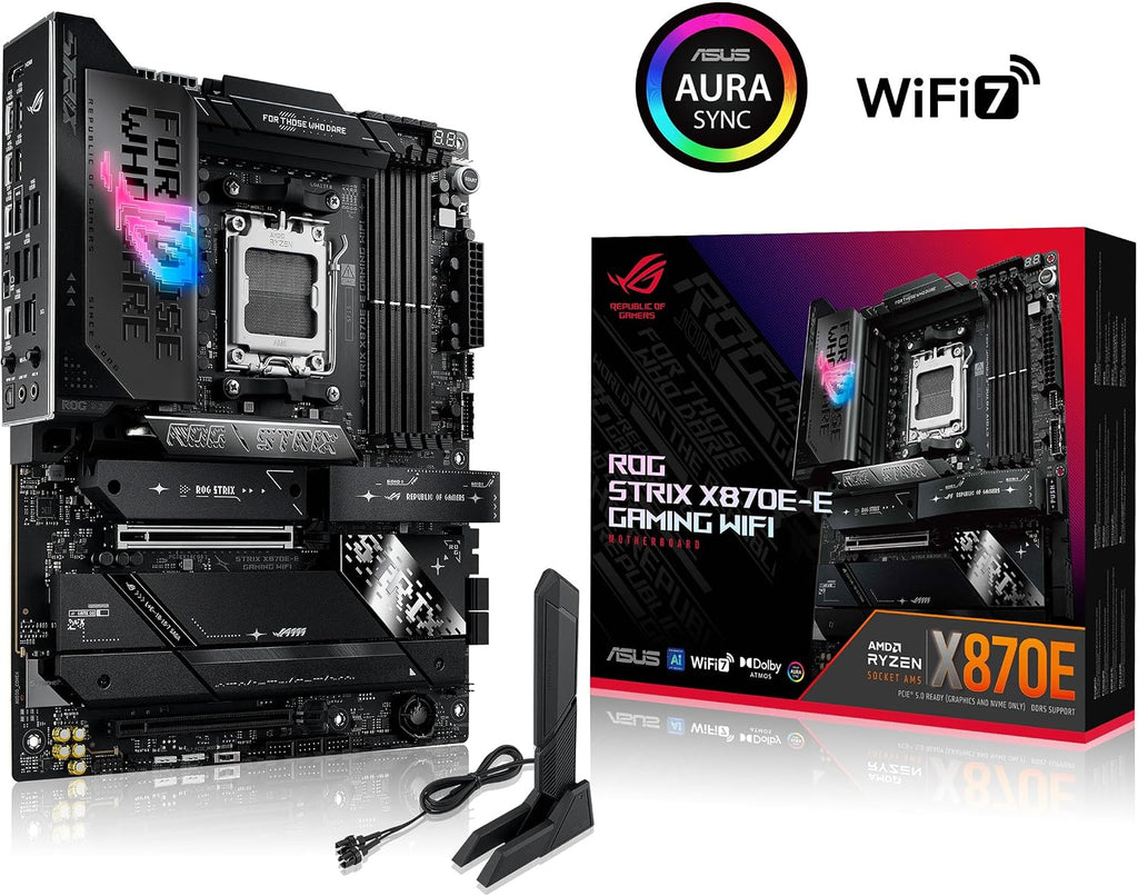 ASUS ROG Strix X870-A Gaming WiFi AMD-moderkort, 16+2 strömförsörjningssteg, DDR5-plats, fyra M.2-platser, PCIe 5.0, nästa generations GPU, WiFi 7, USB 20 Gbps med PD 3.0 upp till 30 W, Aura Sync