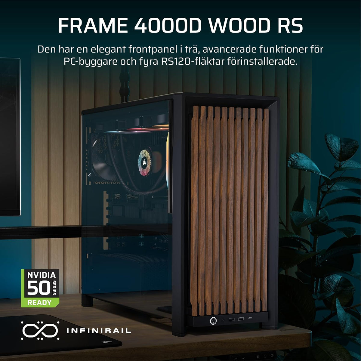 CORSAIR FRAME 4000D WOOD RS Mid-Tower PC-Chassi – Vit & Ek