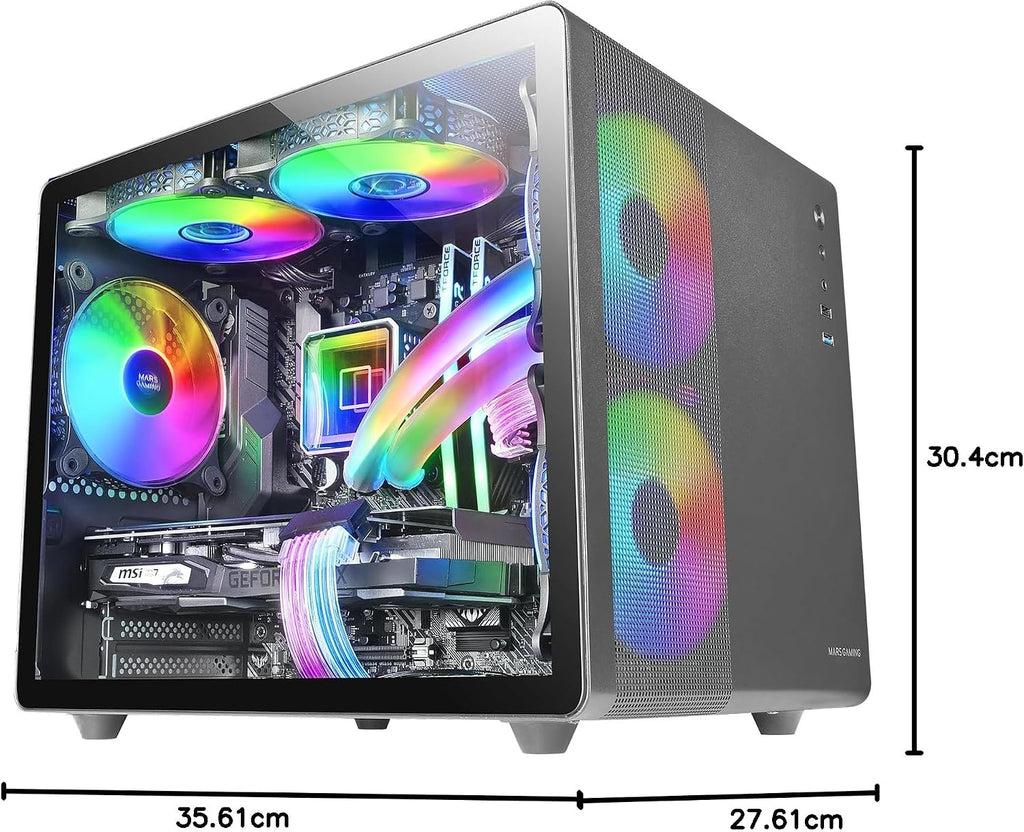 Mars Gaming MC-S1 svart, kompakt Micro-ATX Gaming PC-hölje, ARGB belysning 12 lägen, FRGB-fläkt, Full Side Window, MCS1