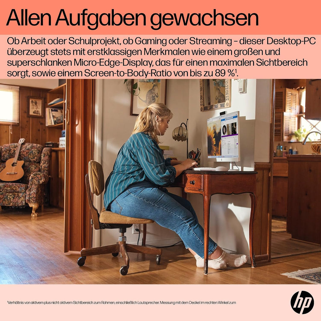 HP Allt-i-ett-stationär dator, 23,8 tums FHD-skärm, AMD Ryzen 5 7520U, 8 GB DDR5 RAM, 512 GB SSD, AMD Radeon-grafikenhet, Windows 11 Home, QWERTZ vit, exklusivt från Amazon