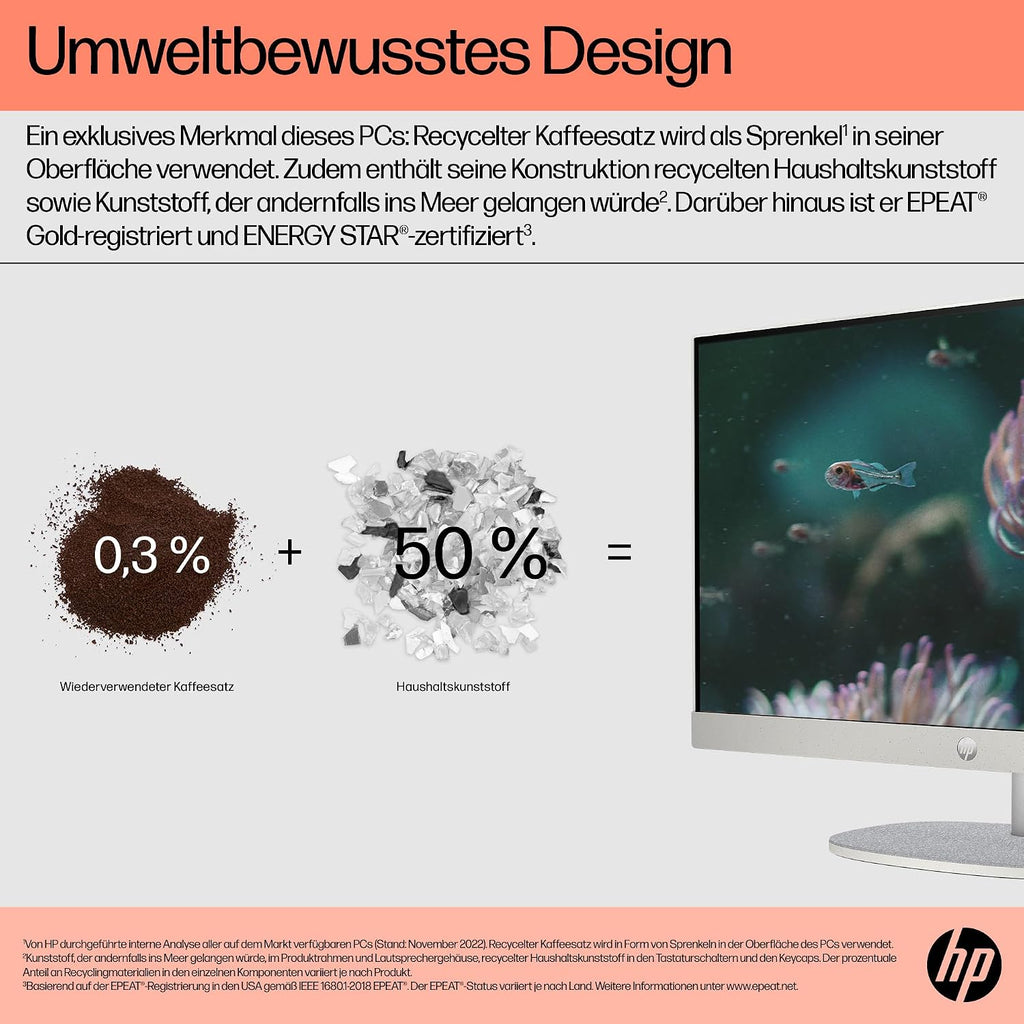 HP Allt-i-ett-stationär dator, 23,8 tums FHD-skärm, AMD Ryzen 5 7520U, 8 GB DDR5 RAM, 512 GB SSD, AMD Radeon-grafikenhet, Windows 11 Home, QWERTZ vit, exklusivt från Amazon
