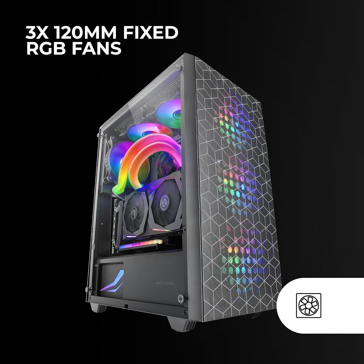 Mars Gaming MC-S1, ultrakompakt Micro-ATX PC-fodral, ARGB frontbelysning 12 lägen, FRGB-fläkt, spelfodral för helsidofönster, stöder vätskekylare upp till 120 mm, rosa