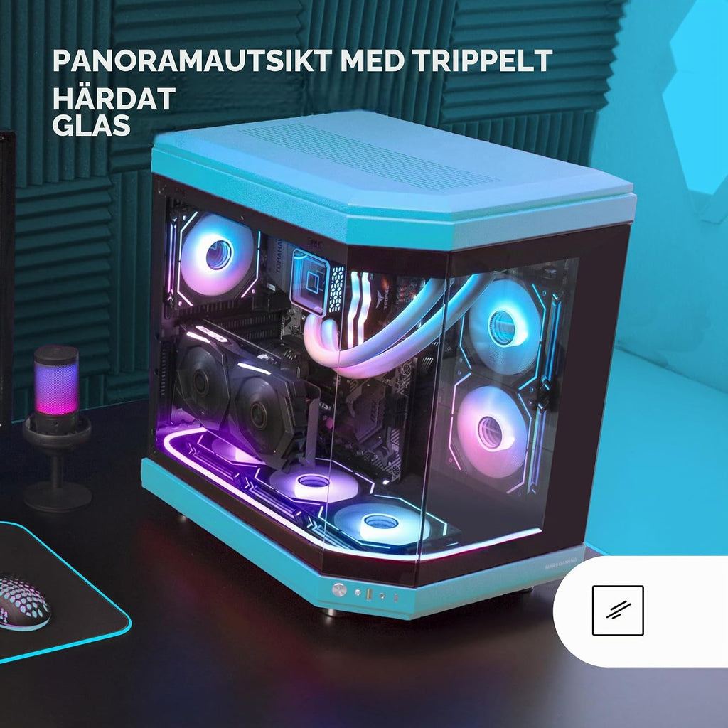 Mars Gaming MC-S1, ultrakompakt Micro-ATX PC-fodral, ARGB frontbelysning 12 lägen, FRGB-fläkt, spelfodral för helsidofönster, stöder vätskekylare upp till 120 mm, rosa