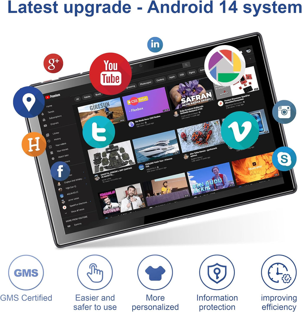 Smartpad A10, surfplatta, 10,1 tum, Android 13, surfplatta med fodral, 4 + 64 GB ROM, fyrkärnig processor, 5 000 mAh batteri, 1 280 x 800 IPS HD-pekskärm, 5 MP+8 MP kamera, Bluetooth, WiFi,