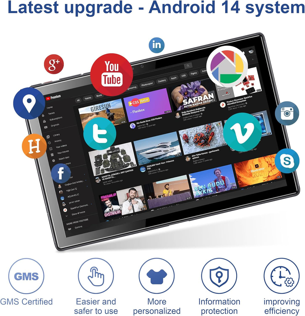 Smartpad A10, surfplatta, 10,1 tum, Android 13, surfplatta med fodral, 4 + 64 GB ROM, fyrkärnig processor, 5 000 mAh batteri, 1 280 x 800 IPS HD-pekskärm, 5 MP+8 MP kamera, Bluetooth, WiFi,