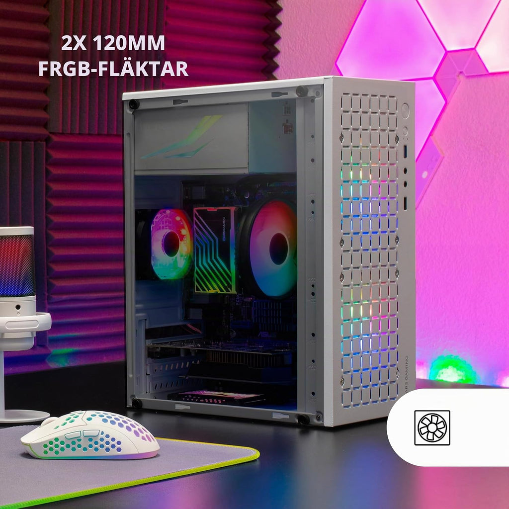Mars Gaming MC-S1, ultrakompakt Micro-ATX PC-fodral, ARGB frontbelysning 12 lägen, FRGB-fläkt, spelfodral för helsidofönster, stöder vätskekylare upp till 120 mm, rosa