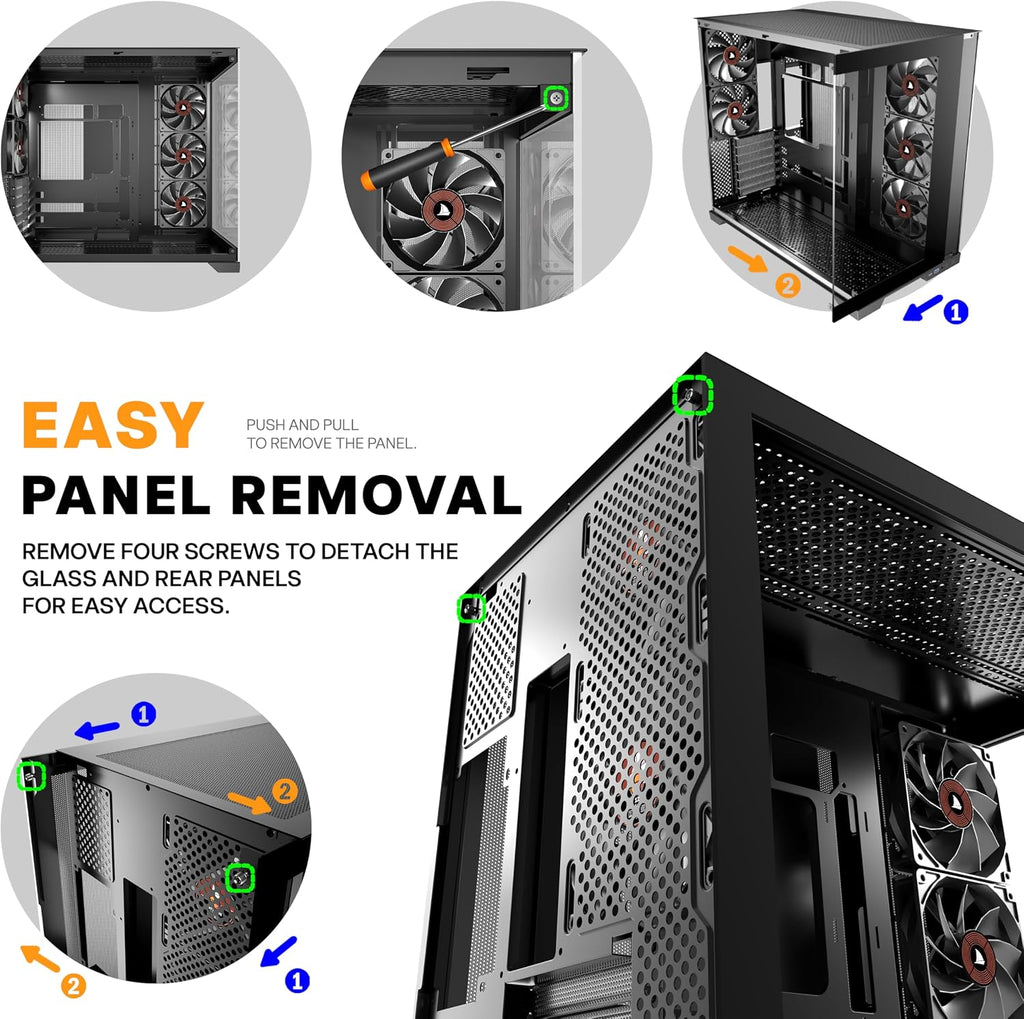KEDIERS PC-hölje – förinstallerade 5-fläktar, ATX Mid Tower spelhölje, datorväska med öppnande sidopanel av härdat glas, svart G500