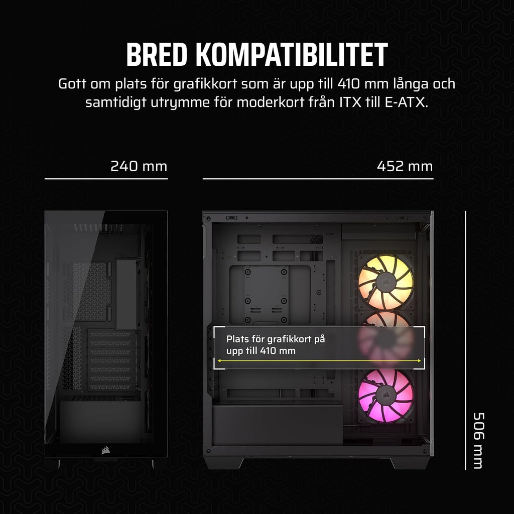 CORSAIR 3500X Mid-Tower ATX PC-Chassi Med Dubbla Kammare – Panoramabild i Härdat Glas - Kompatibel Med Moderkort Med Omvänd Anslutning – Inga Fläktar Inkluderade – Vit