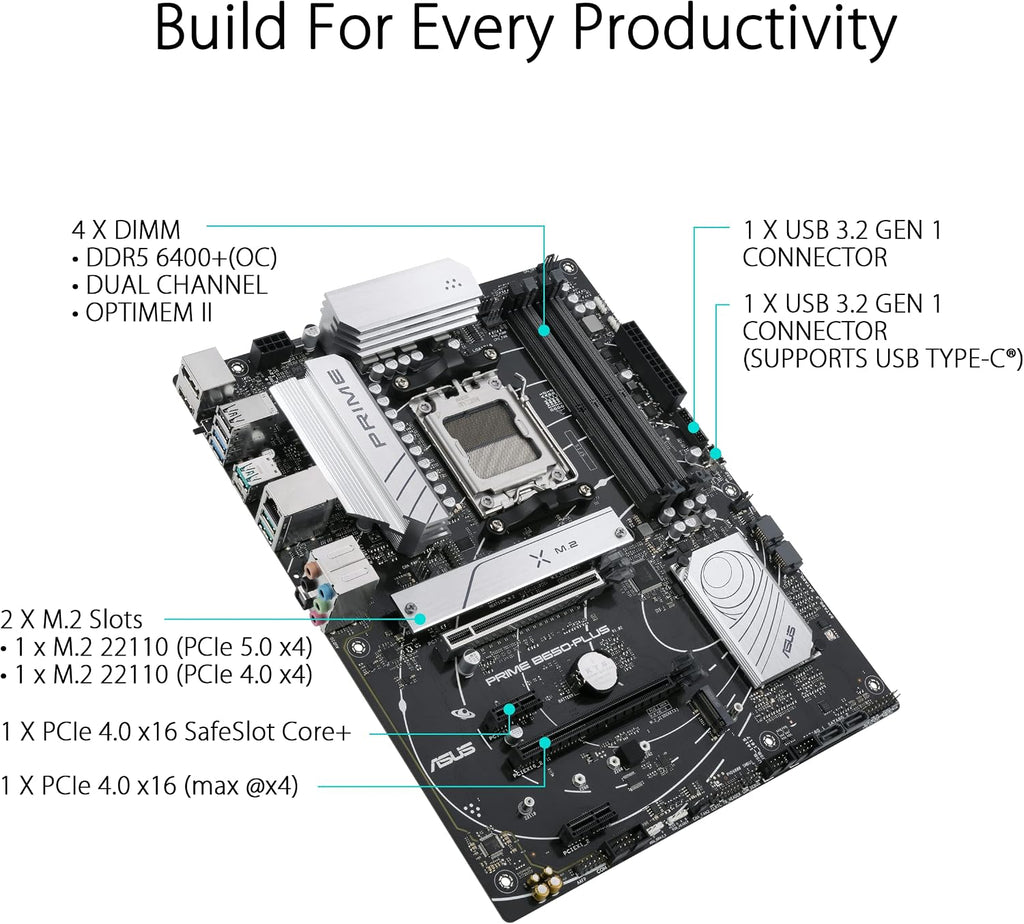 Asus TUF Gaming B450-Plus II moderkortsbas AM4 (ATX, AMD Ryzen, DDR4-minne, M.2, USB 3.1 Gen1+ Gen2, Aura Sync, Ai brusreducerande mikrofon)