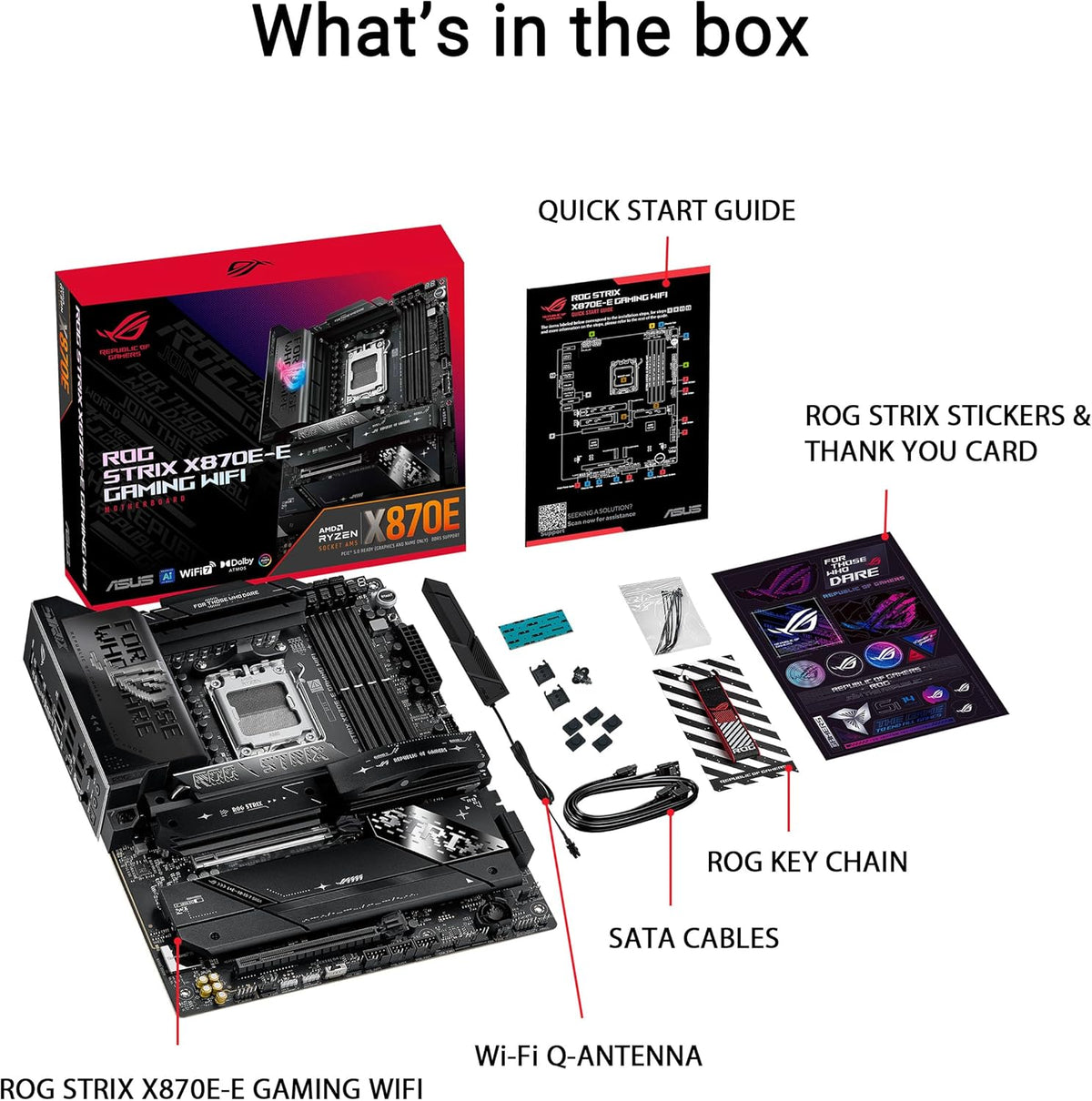 ASUS ROG Strix X870-A Gaming WiFi AMD-moderkort, 16+2 strömförsörjningssteg, DDR5-plats, fyra M.2-platser, PCIe 5.0, nästa generations GPU, WiFi 7, USB 20 Gbps med PD 3.0 upp till 30 W, Aura Sync