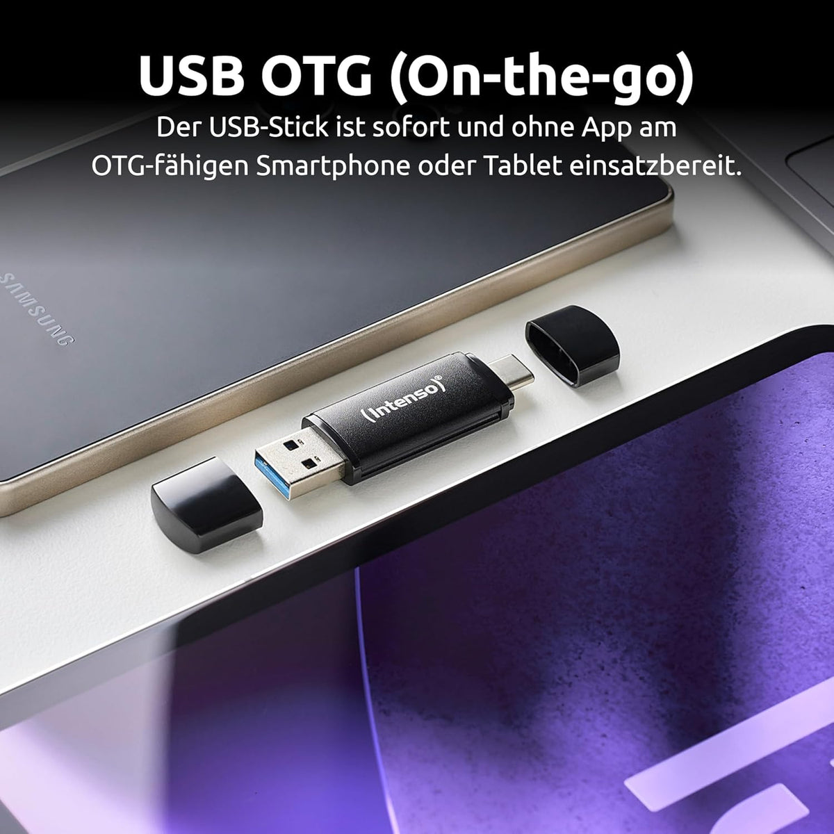 Intenso Flex Line 64 GB USB-minne - Dual USB 3.2 Gen 1x1 minne med USB-C och USB-A för smartphone, surfplatta, bärbar dator och OTG-kompatibel PC, 70 MB/s, svart