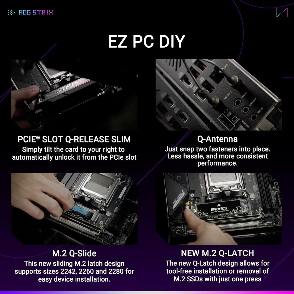 ASUS ROG Strix B850-I WiFi-spel, AMD Mini-ITX moderkort, 10+2+1-stegs strömförsörjning, DDR5, PCIe 5.0-plats med Q-release-plats, 2 M.2-platser, WiFi 7 med WiFi Q-antenn, AI Advisor, AI Networking II