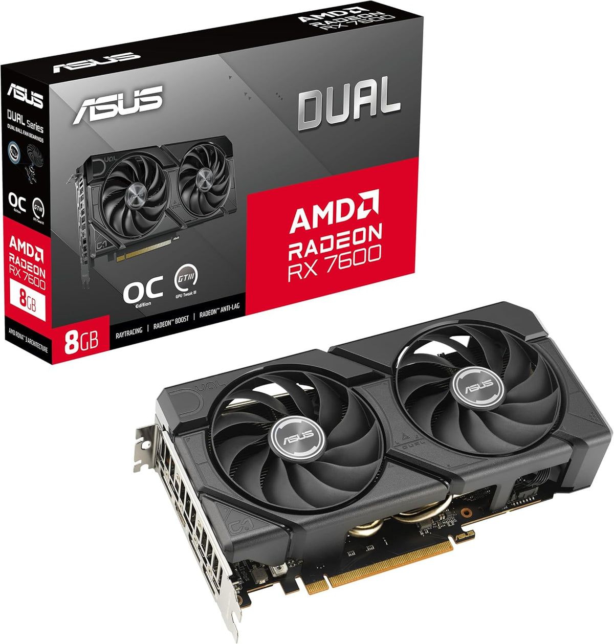 ASUS Dual Radeon RX 7600 EVO OC Edition 8 GB GDDR6 spelgrafikkort