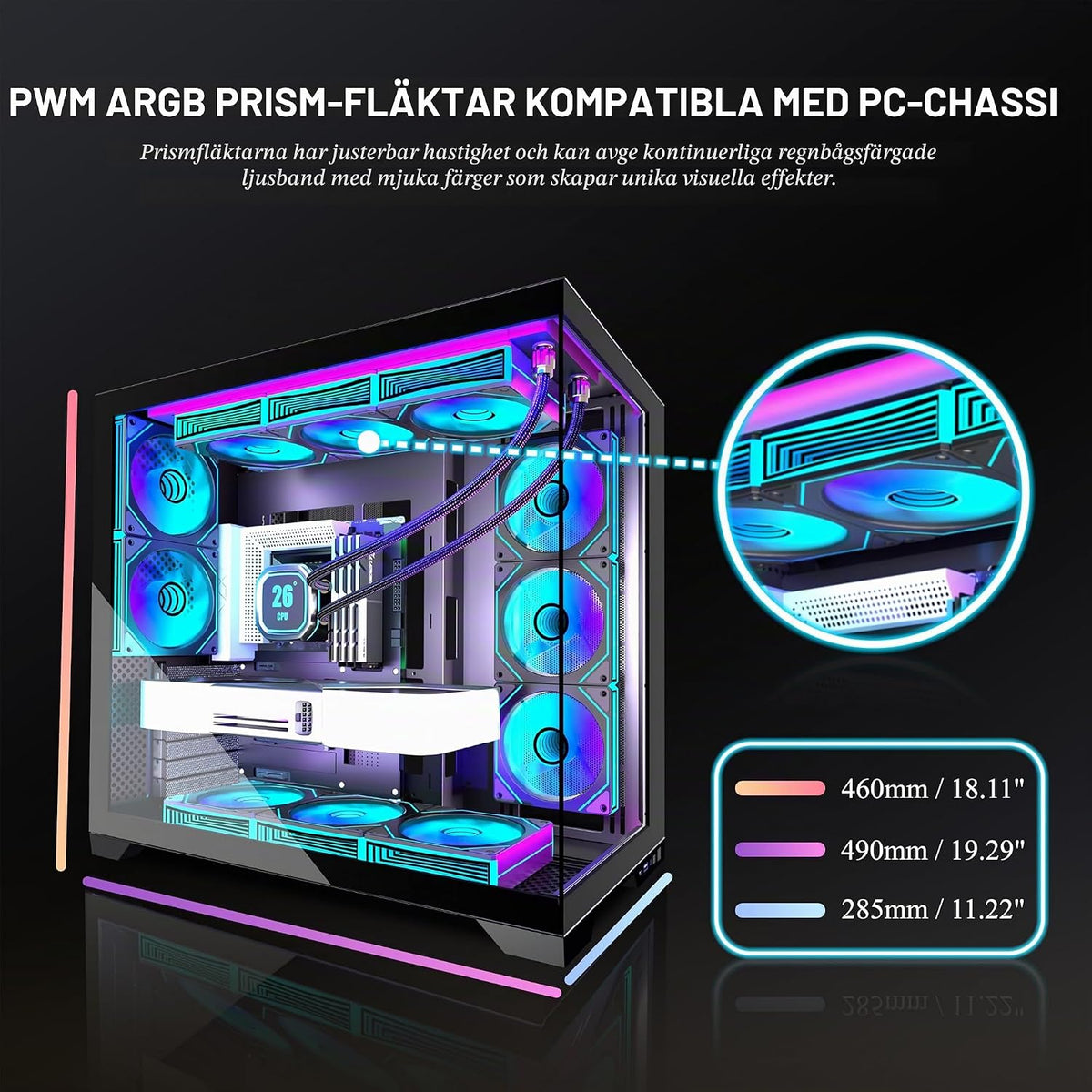 KEDIERS PC-hölje – förinstallerade 5-fläktar, ATX Mid Tower spelhölje, datorväska med öppnande sidopanel av härdat glas, svart G500